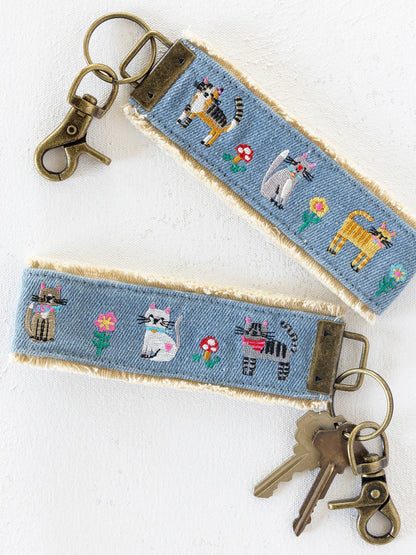 Key Fob - Denim Cat