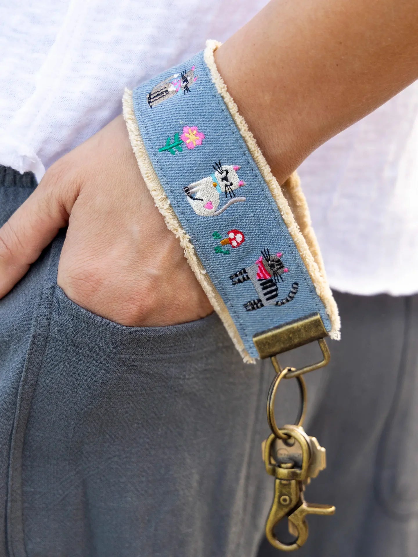 Key Fob - Denim Cat