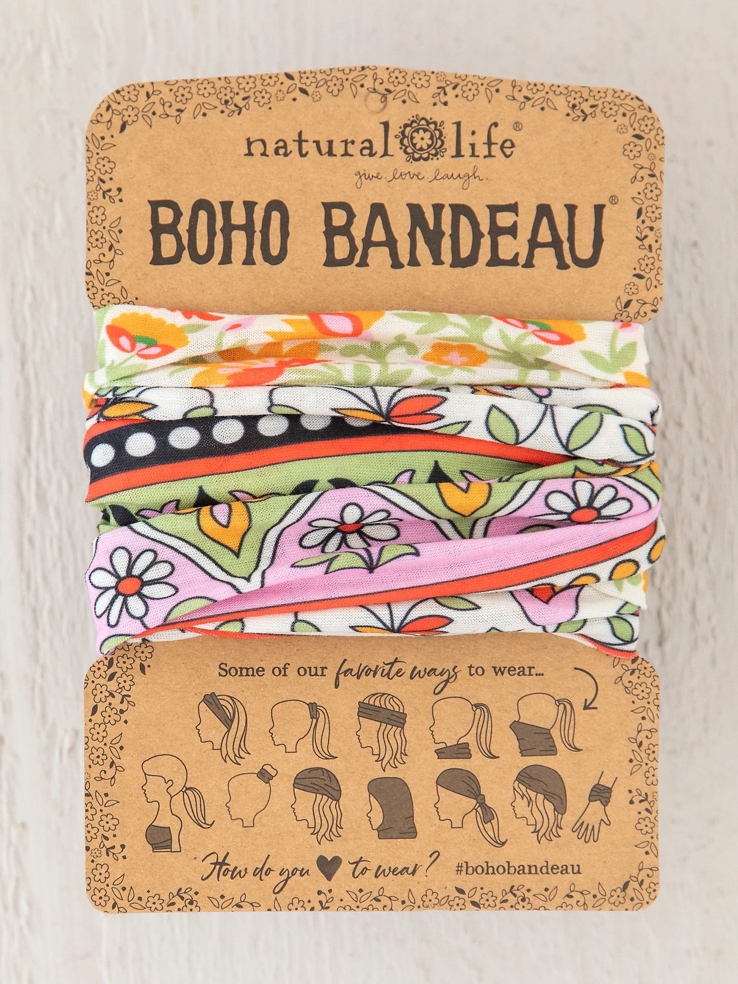 Full Boho Bandeau Headband - Lilac Orange Border