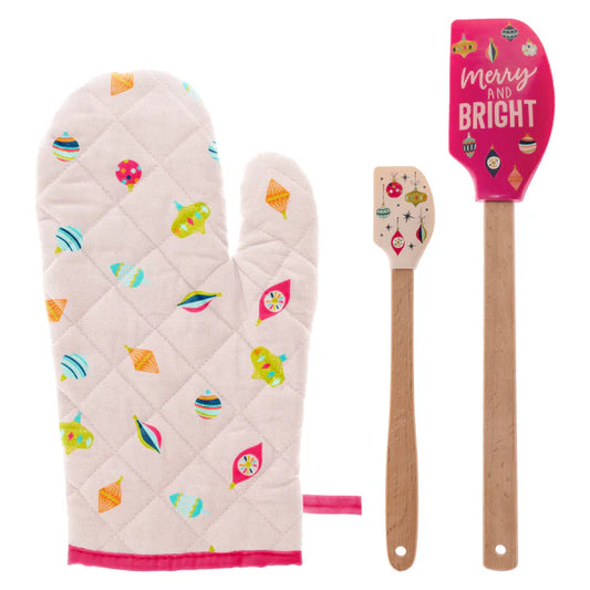 Holiday Oven Mitt & Spatula Set - Merry & Bright