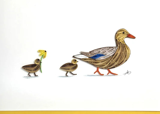 5x7 Quilled Greeting Card - Mother Duck With Ducklings