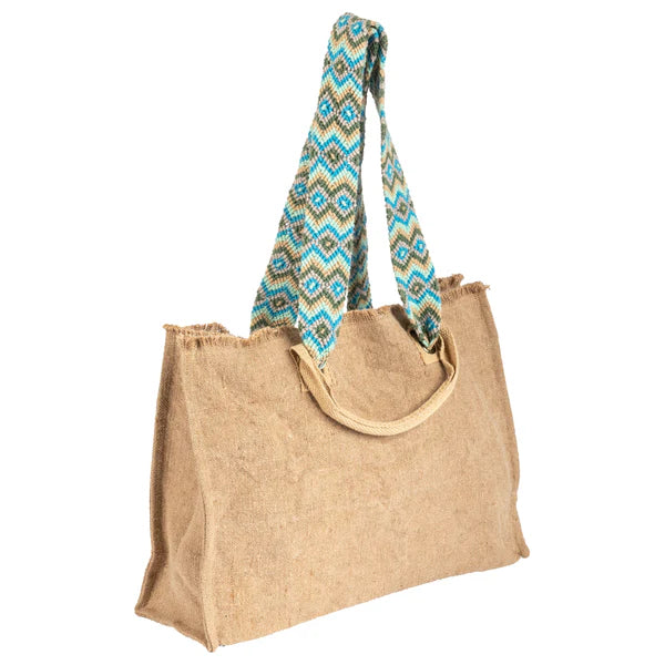 Oversized Tote With Hand Woven Straps - Natural