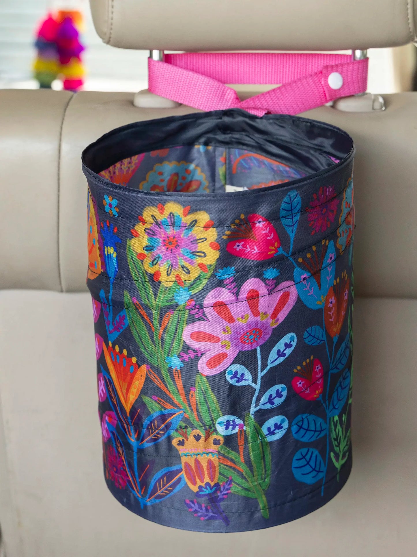 Natural Life Pop-Up Car Trash Can - Navy Folk Flower