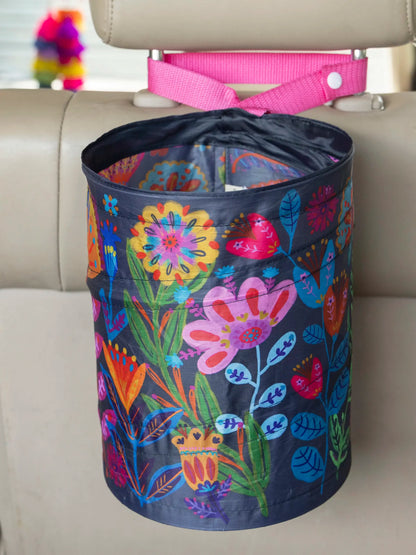 Natural Life Pop-Up Car Trash Can - Navy Folk Flower
