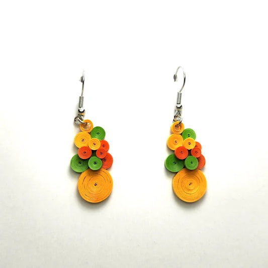 Quilled Earrings - Orange & Green Bubbles