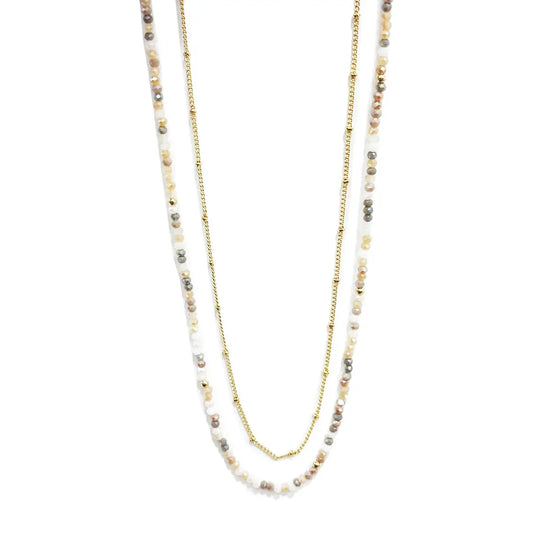 Layered Bead & Gold Necklace - Pastel Tones