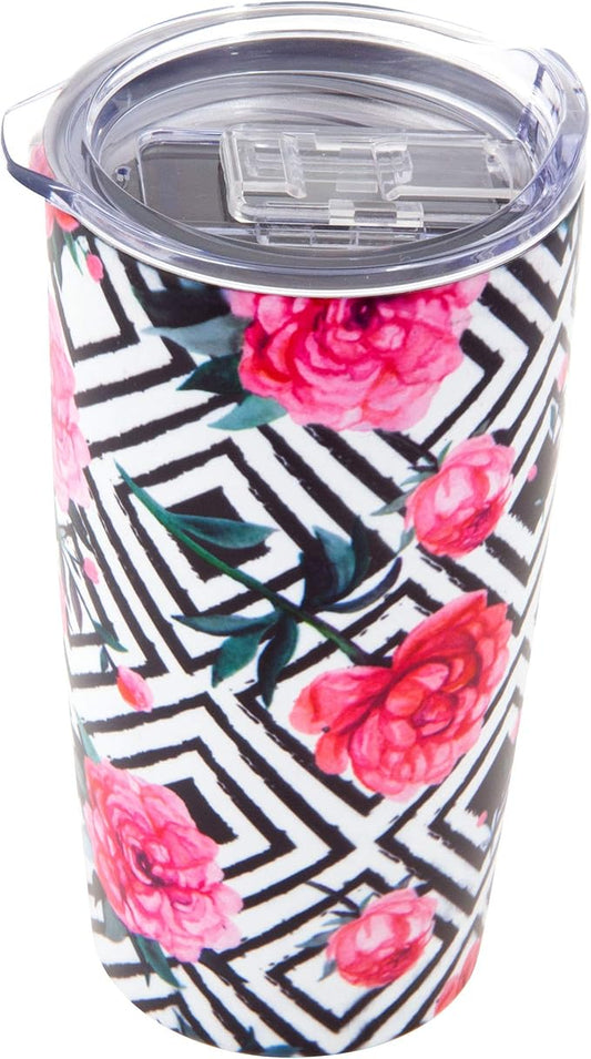 Double Walled Travel Tumbler - Pink Peony