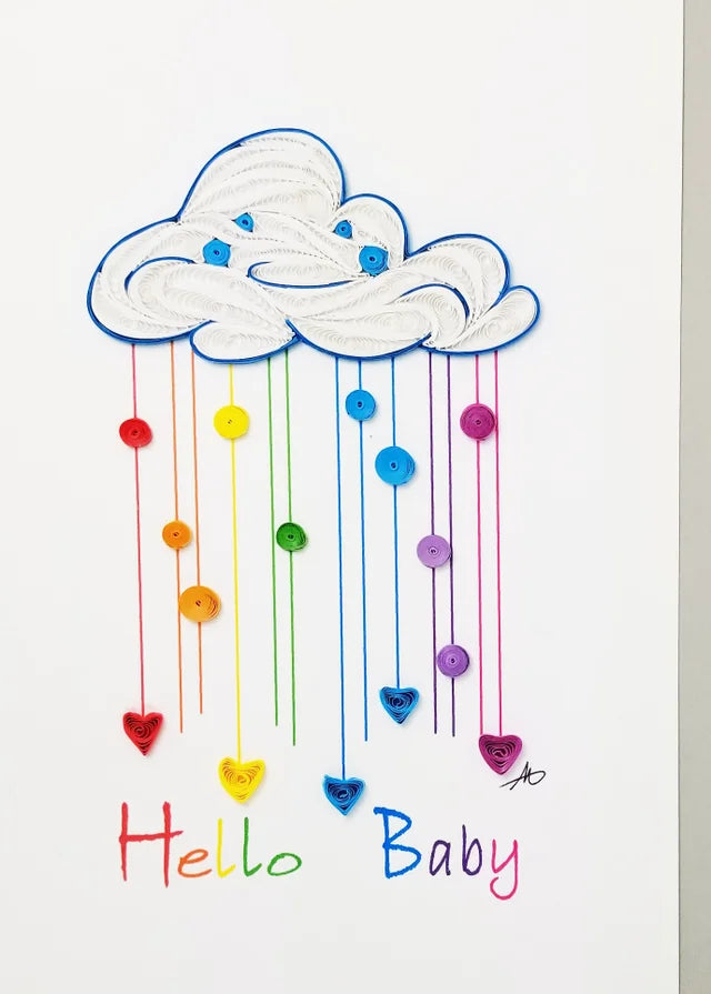 5x7 Quilled Greeting Card - Hello Baby