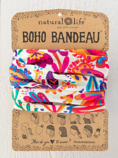 Natural Life Full Boho Bandeau Headband - Rainbow Cream Floral