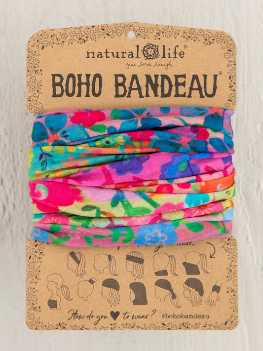 Full Boho Bandeau Headband - Rainbow Floral Rows