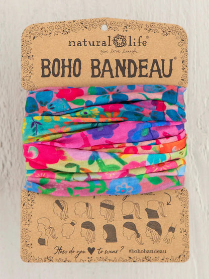 Full Boho Bandeau Headband - Rainbow Floral Rows
