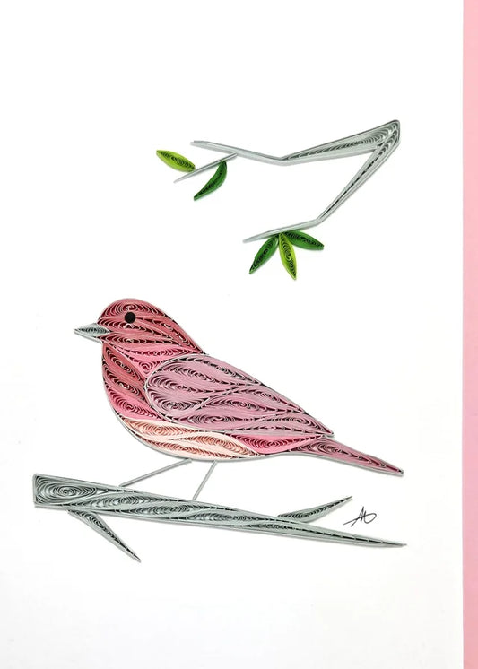 5x7 Quilled Greeting Card - Rosefinch Bird