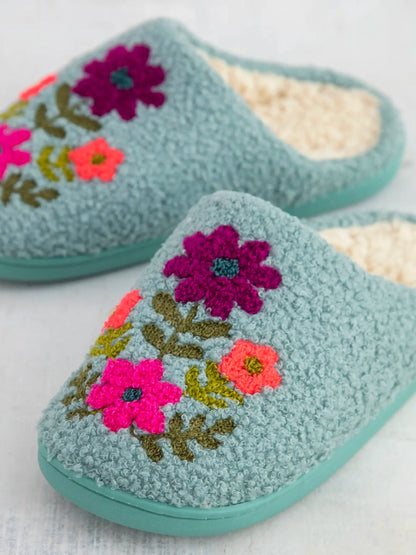 Natural Life Slippers - Dusty Blue Folk Floral