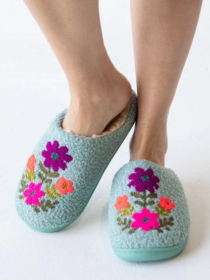 Natural Life Slippers - Dusty Blue Folk Floral