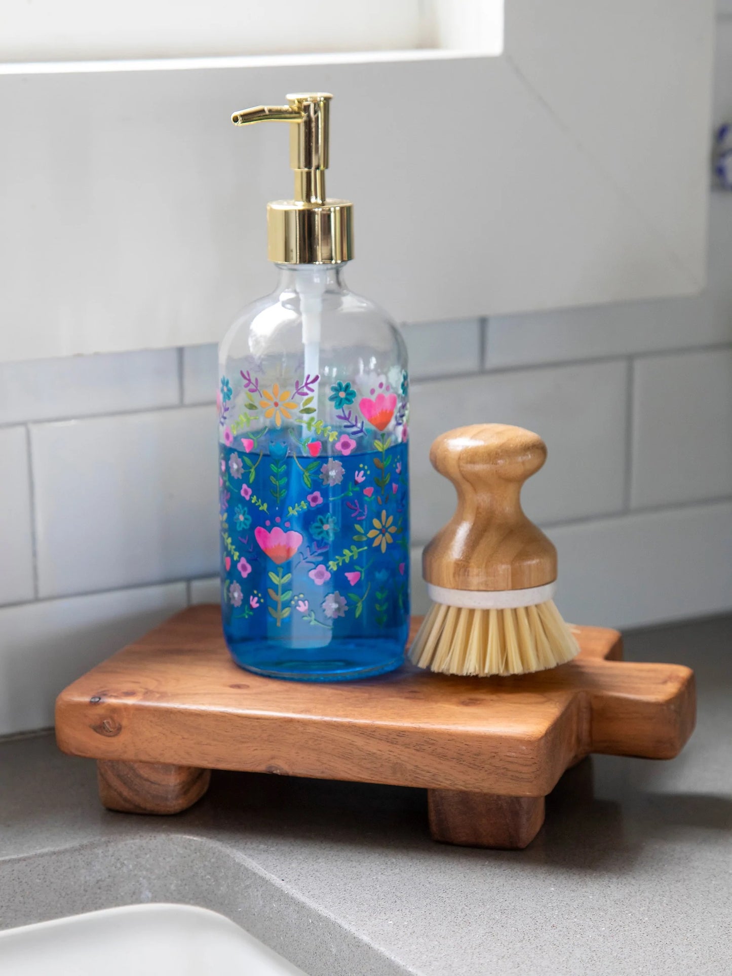 Glass Floral Soap Dispenser