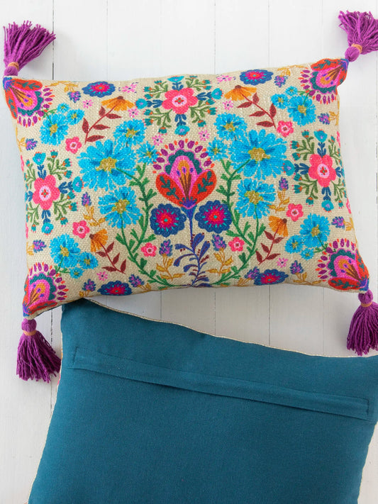 Natural Life Boho Tassel Pillow - Cream Folk Flower