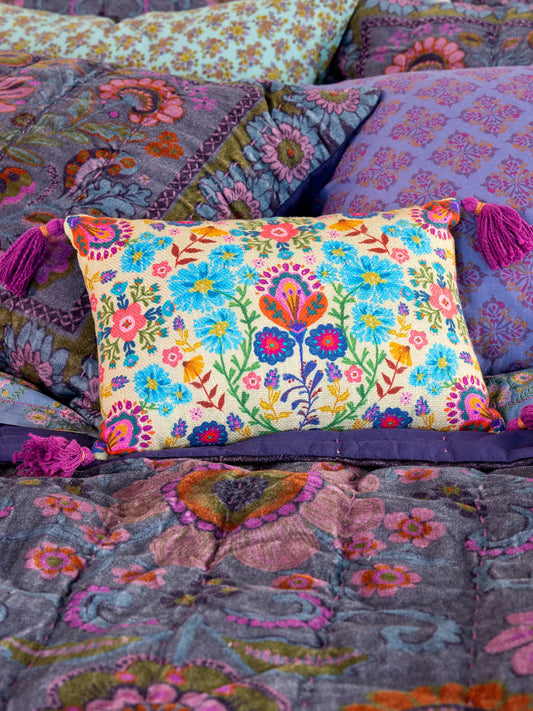 Natural Life Boho Tassel Pillow - Cream Folk Flower