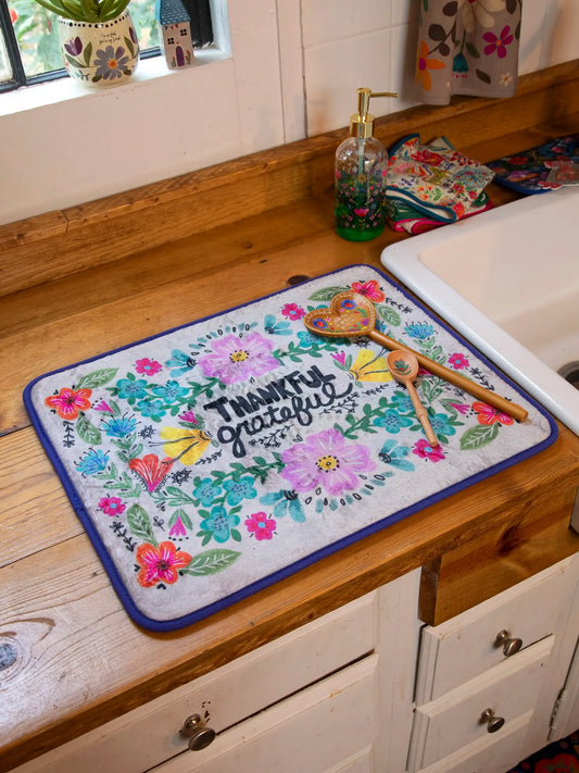 Natural Life Reversible Dish Drying Mat - Thankful & Grateful