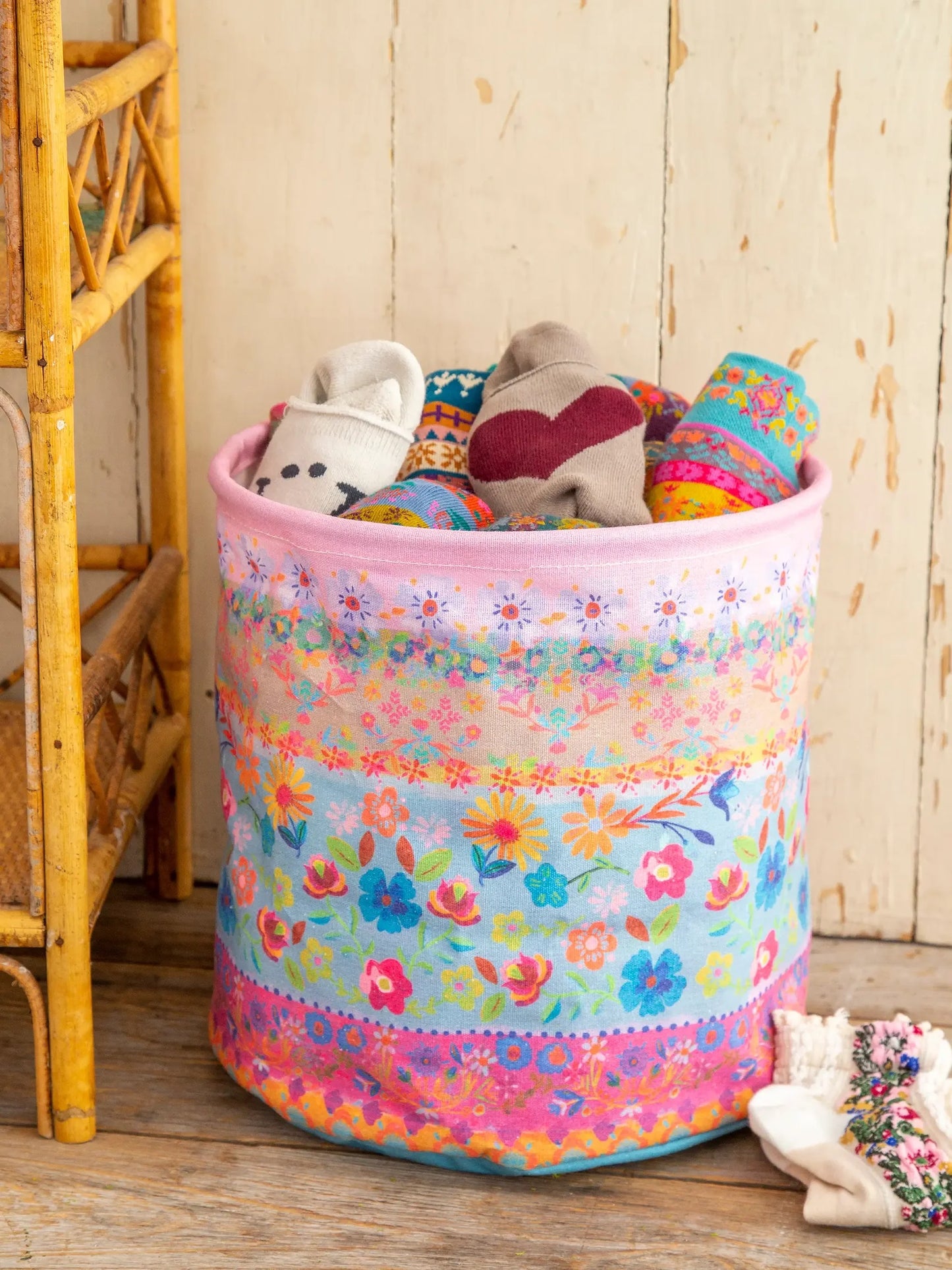 Floral Border Collapsible Trash / Storage Bin