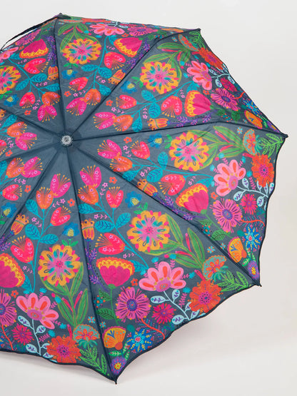 Natural Life Fold Up Umbrella - Navy Flower