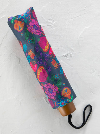 Natural Life Fold Up Umbrella - Navy Flower