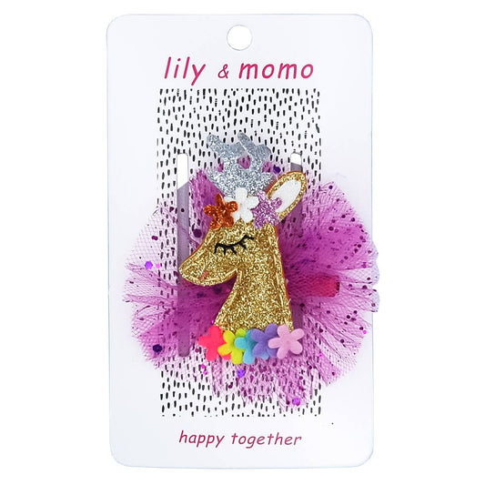 Gold Glitter Reindeer with Tulle Hair Clips