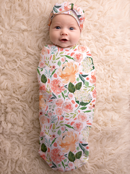 Cutie Cocoon™ Matching Cocoon & Hat Sets - Peach Floral