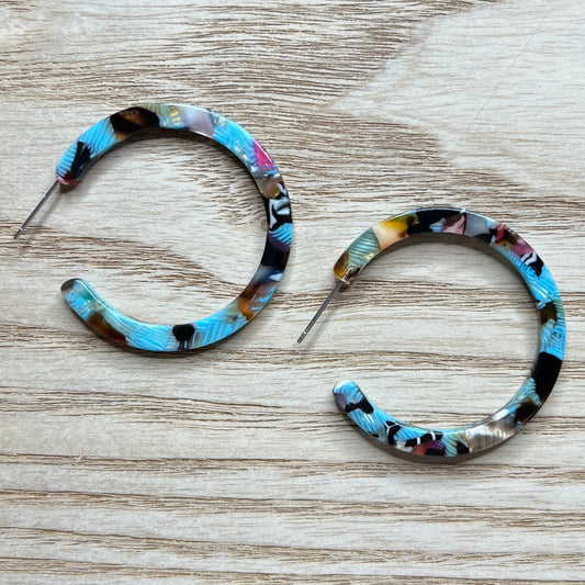 Acrylic Hoop Earrings - Blue Multi
