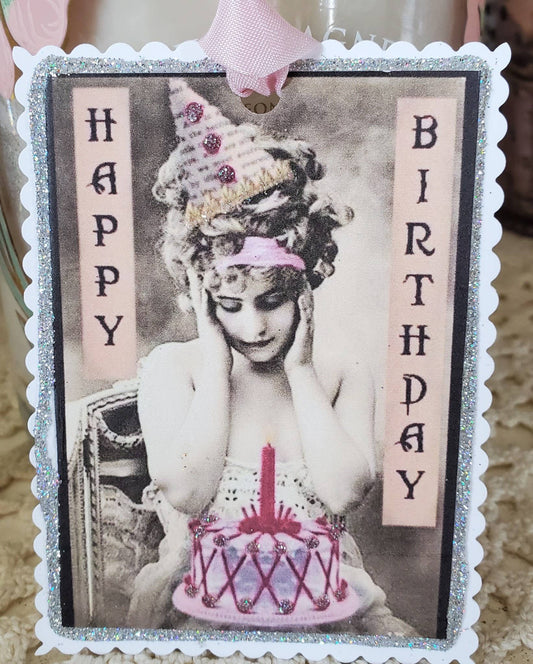 Gift Tag - Happy Birthday Lady n Cake