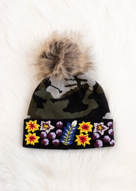 Green Camo With Floral Accent Hat